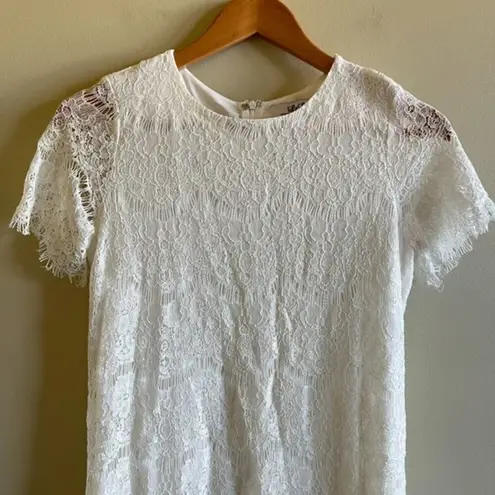 Lulus  Take Me to Brunch‎ Ivory Lace Shift Dress Womens Size S Short Sleeve