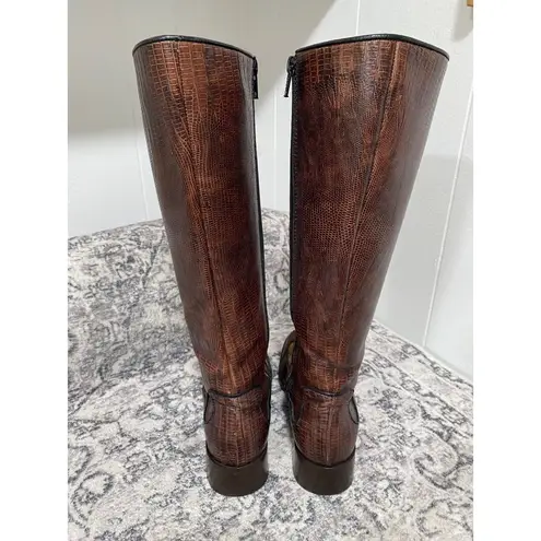 Miu Miu  Croc-Embossed Knee-High boots in brown and Tan Leather Size 34.5 - Image 5