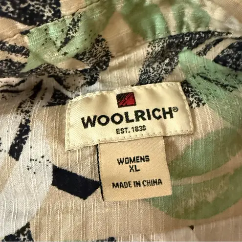 Woolrich Woman 3/4 Sleeve Button Down Blouse Khaki Mix Floral Leaves Neutral XL
