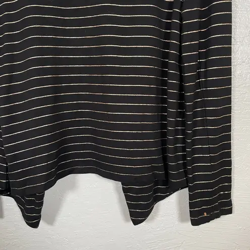 Soma Women M Black Gold French Terry Zipper Jacket Glitz Stripe Pockets Stretch