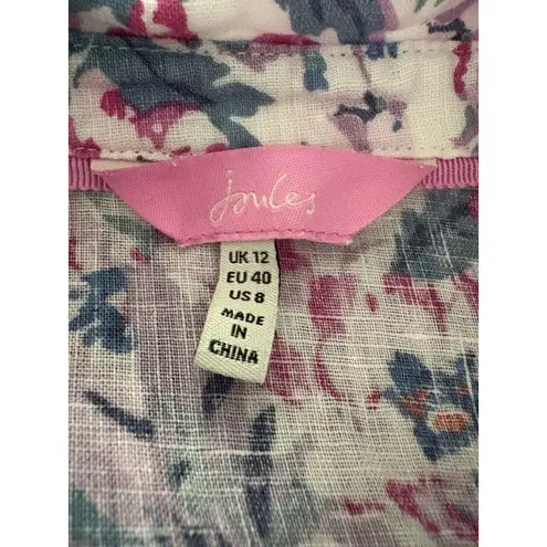 Joules Linen Shirt 8 White Floral Jeanne Print Lightweight Beach Lagenlook