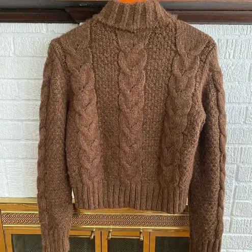 American Eagle Cable Knit Chocolate Brown Chunky Mock Neck Soft Sweater Size S