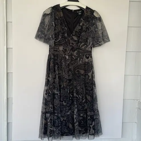 Candalite Floral Mesh Overlay Lined Dress Medium Black Flutter Sleeve Whimsigoth