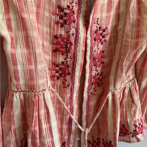 NWT Seen and Be Seen Red Cream Stripe Open Cardigan Blouse Womens S