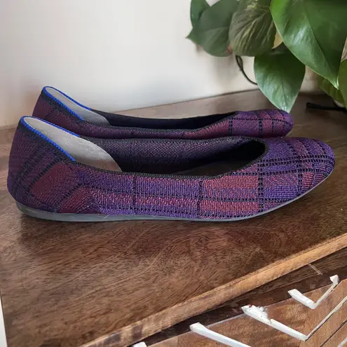 Rothys The Point Flats Purple Plaid Knit Comfort Ballet Core Shoes Size 11.5