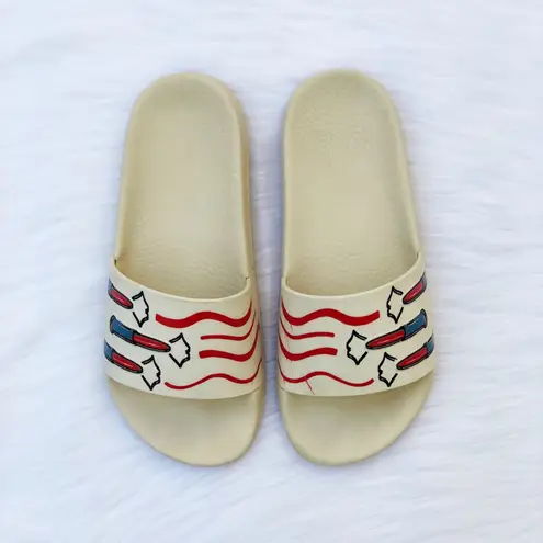 Valentino Garavani Valentino women’s Lipstick print off-white pool slide sandals size IT 37 US 7