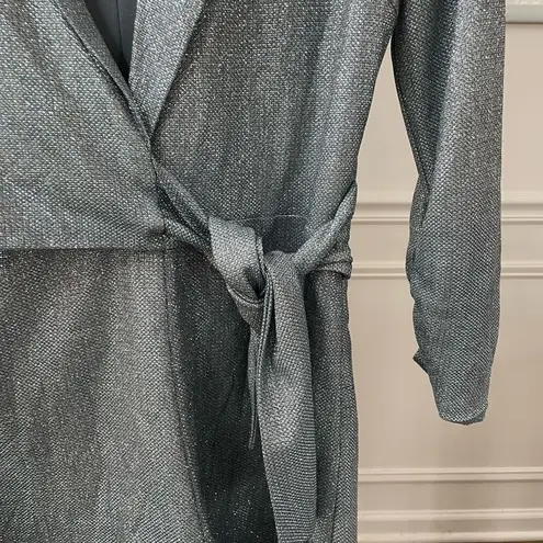 Boutique Brand Ice Blue Metallic Long Sleeve Wrap Front Romper S