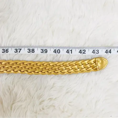 VINTAGE 90s Gold Metallic Woven Leather Belt Braided Y2K Retro Medium Large Gold