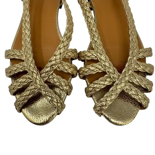 Sézane Natacha Low Sandals Gold Metallic Braided Peep Toe EU 39 US 8