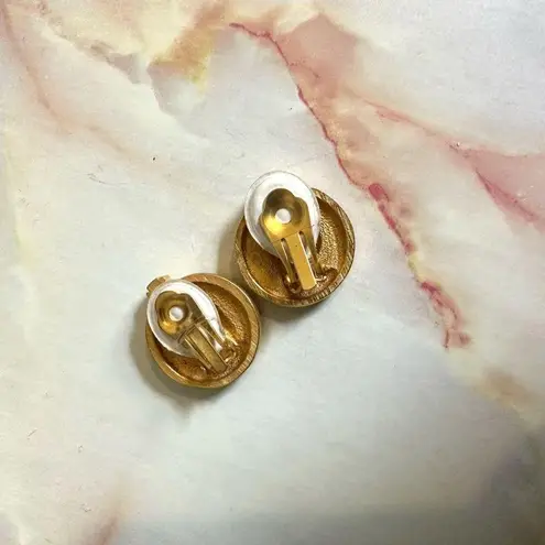 Bijoux Terner gold tone faux Roman coin clip on vintage earrings