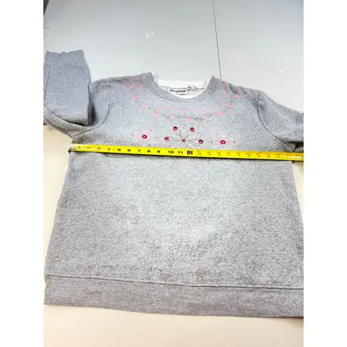 Speculation Womens Sweatshirt M Gray Pink Floral Embroidered Crewneck Pullover Size M