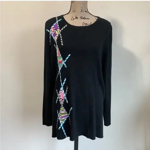 Vintage KOOS Of Course! Black Patchwork Crewneck Sweater Size L - Image 2