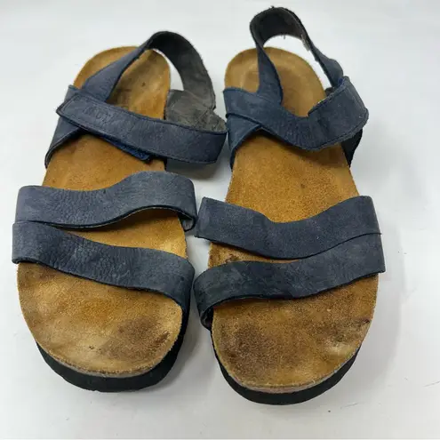 NAOT Kayla wedge sandals size 38 US 7 blue leather comfort