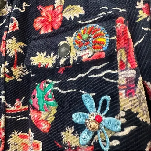 Authier Shirt Jacket Blue Tropical Aloha Hawaii Rare Shacket size 42/US 6 small