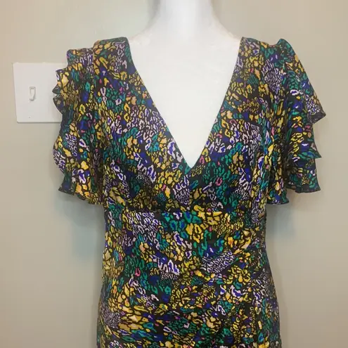 Tanya Taylor Silk Black Multicolor Leopard Demi Dress NWT Size 4 Flawed