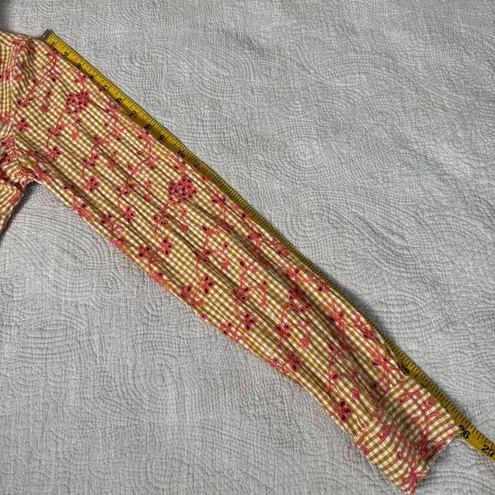 Odille Anthropologie Gold Coral Eyelet Gingham Shirt Top Womens 10 Blouse Spring