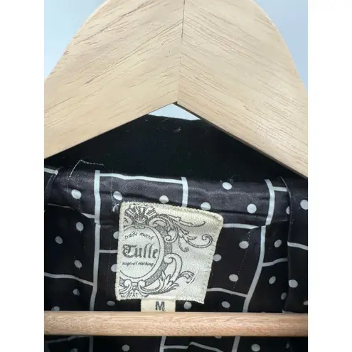 Tulle Jacket Women MEDIUM Black Button Snap Front Long Sleeve Wool Blend