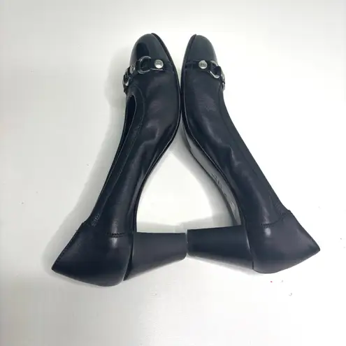AGL Black Patent Leather Cap Toe Block Heel Pump 39.5 Size 9.5