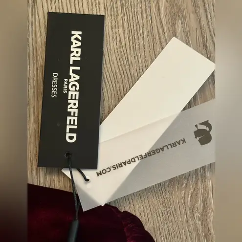 Karl Lagerfeld PARIS Burgundy Wine Red Velvet Ruffle-Hem Dress size 6 NEW