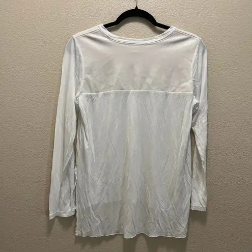 Wilfred Free Aritzia White Vegan Leather Shoulders Long Sleeve Blouse Top Sz S