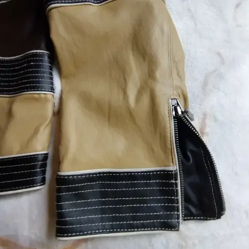 Pamela McCoy color block leather moto jacket Black Size XL