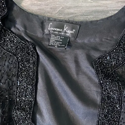 Laurence Kazar VTG Lawrence Kazar Black Floral Beaded Sequin 100% Silk Evening Jacket XL, Lined