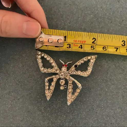 Silver Butterfly/Bat Brooch Pin w/ Gems & Red Gem Eyes