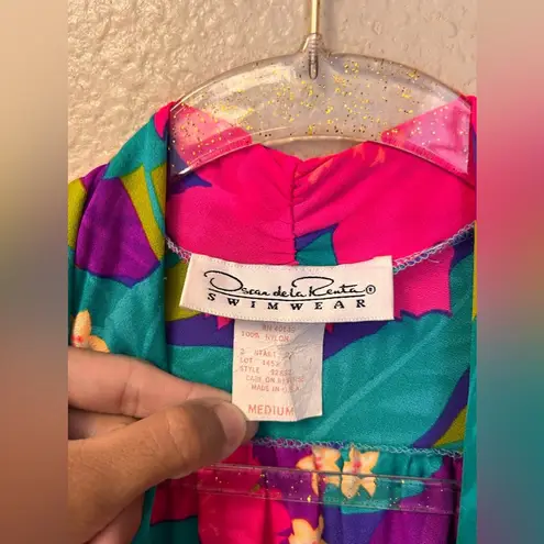 Oscar de la Renta Vintage Swimwear Floral Mesh Vintage Open Coverup Top Size M