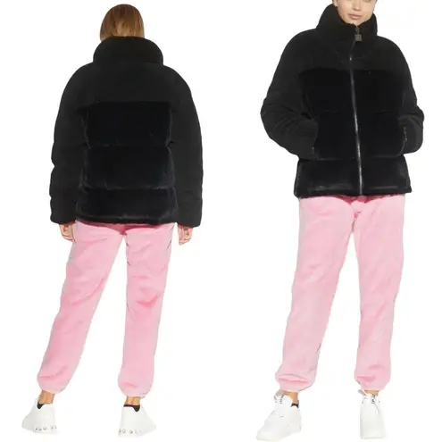 APPARIS x JUICY COUTURE KIM Noir Faux Shearling and Fur Black Coat Zip Large NWT