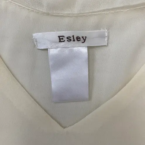 Esley cold shoulder v-cut Flowy blouse w/sheer triangle cut outer layer white sz S women