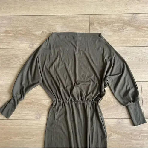 Hem & Thread Dolman Sleeve Ribbed Knit Long Sleeve Midi Dress Dark Green Small