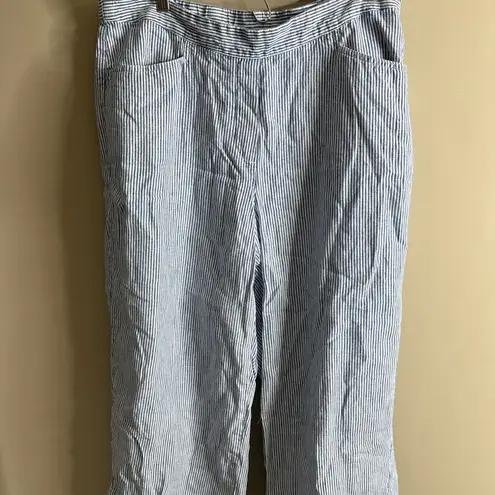 J Jill wide leg linen Striped Blue and White Pants size xl