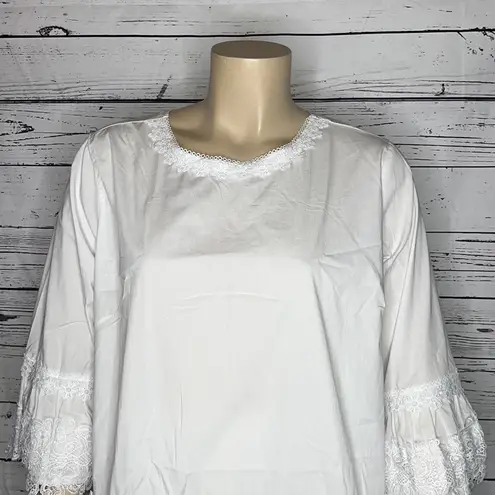 Grand & Greene Size 2X White Boho Floral Crochet Lace Keyhole Peasant Shirt Top