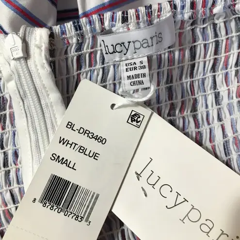 Lucy Paris Cotton Off-the-Shoulder Red/White/Blue Striped Dress NWT SMALL