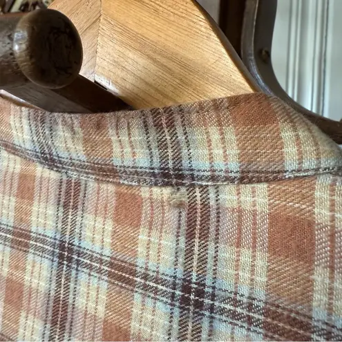 Vintage Flannel Cotton Plaid Long Sleeve Maxi Dress Brown Size L