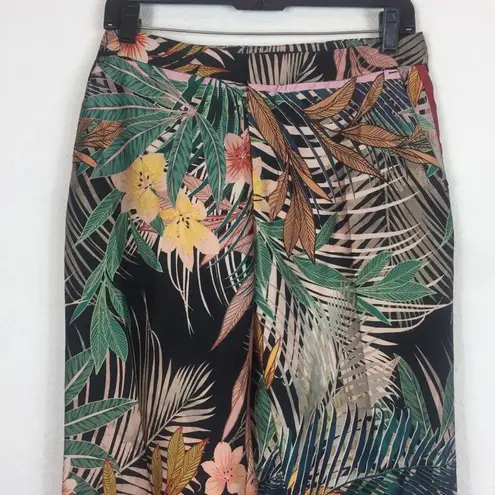 ZARA  Tropical Printed Crop Satin Straight High Waist Trousers Pants Small