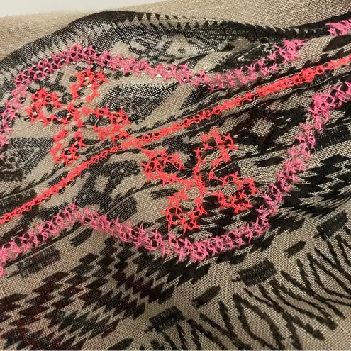 Infinity Scarf Embroidered Raw Hem Aztec Geometric Pink Coral Black Taupe Beige Tan