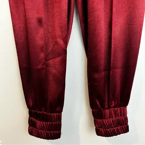 Cinq A Sept Deep Wine Red Satin High Rise Jogger Pants Size Small
