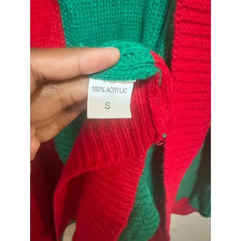 Red & Green Color Block Knit Cardigan Sweater Christmas Holiday Women's Small