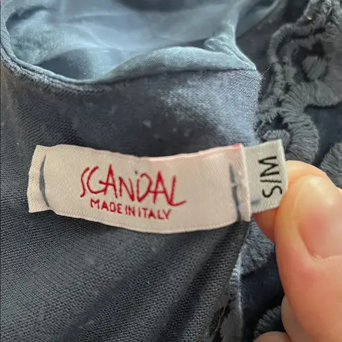 Scandal Italian Slate Blue Ethereal Short Sleeve Blouse Top