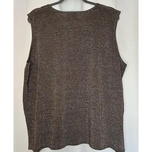 Susan Graver Style Brown Top With Gold Metallic Design Sleeveless Size 3XL