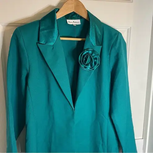 Olivia Matthews Teal Long Suit Jacket Size 12 NEW Deadstock rosette lapel