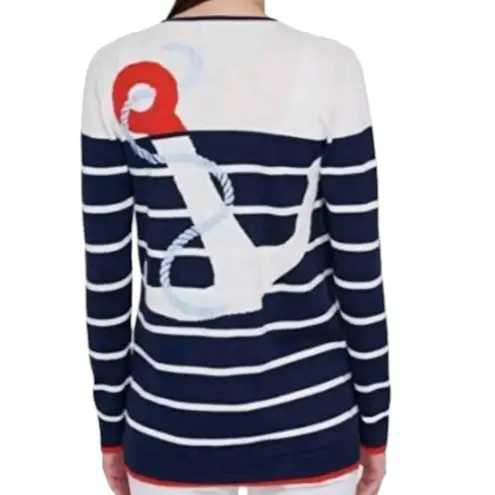 Tantrums Navy & White Striped Nauticsl Anchor Flyaway Cardigan Size Large Blue
