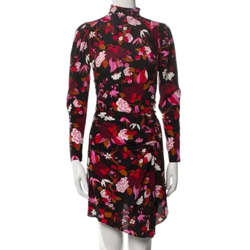 ALC Frank A.L.C. Silk Marcel Floral Draped Floral Stretch Mini Dress Black Pink Size 10
