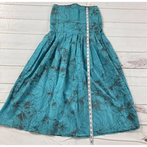 Yak n Yeti Los Angeles Blue Floral Pleated Strapless Dress Size Large