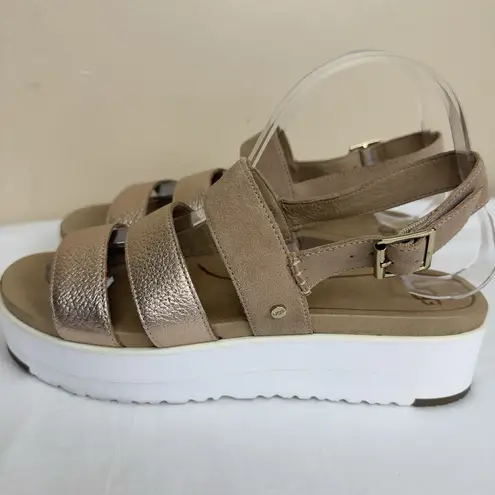 UGG  Braelynn Metallic Gold Leather Straps Platform Sandal Womens Size 10