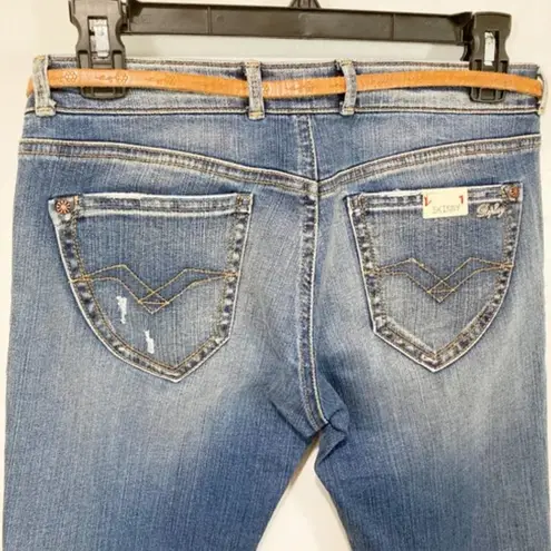 Replay women's size 28 belted tapered slit leg "KIMDON" Kim Kardashian jeans Blue