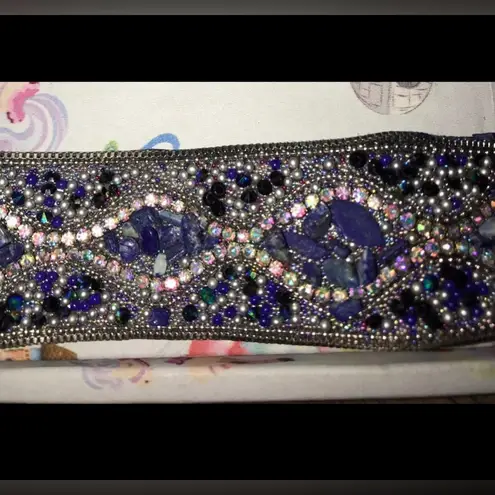 Blue Sodalite & Crystal Bracelet with Felt Backing