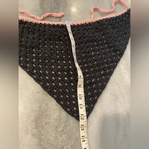 Handmade Black Pink Soft Cotton Crochet Triangle Kerchief Headscarf Mesh Boho