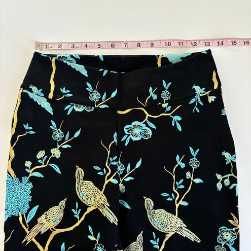 Soft Surroundings Chinoiserie Black Foil Bird & Floral Print Straight Pants XS